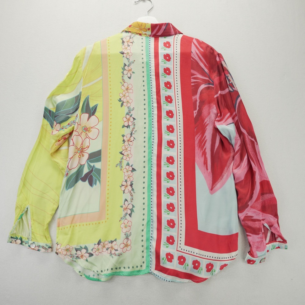Farm Rio Shelby Buttondown Mixed Floral Print Long Sleeve Blouse Green Red M - Picture 7 of 8